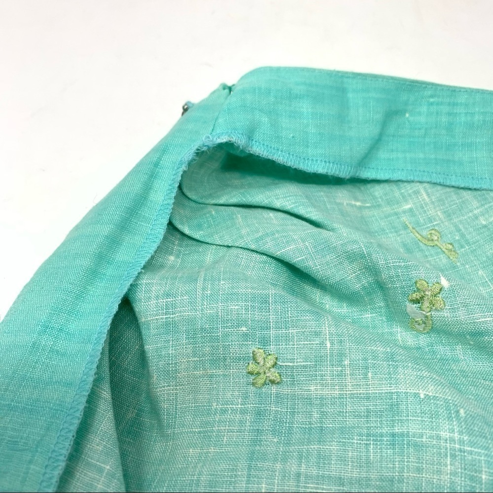 Jenna Ombre Embroidered Linen Sarong Wrap Maxi Skirt Size 12 Blue Green Floral - Picture 12 of 16